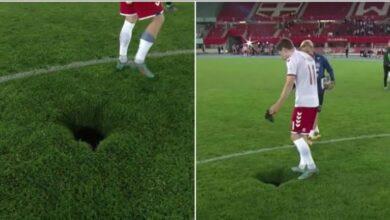 Photo of Mbyllet ndeshja – menjëherë, shfaqet një gropë e madhe misterioze në mes të fushës, lojtari danez fut këmbën /VIDEO