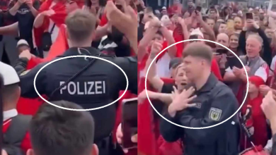 Photo of VIDEO / Polici gjerman futet dhe ia merr valles bashkë me tifozët e Shqipërisë, bën edhe shqiponjën
