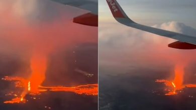 Photo of Teksa po fluturonte me aeroplan ‘mbi llavën e zjarrtë të tij’, turistja filmon shpërthimin spektakolar të vullkanit në Islandë
