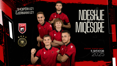 Photo of Kombëtarja U-21 luan miqësore me Gjermaninë më 5 shtator në “Elbasan Arena”