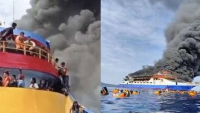 Photo of Britma dhe thirrje për ndihmë, pasagjerët hidhen në ujë për të shpëtuar – ndërsa trageti përfshihet nga flakët në brigjet e Indonezisë
