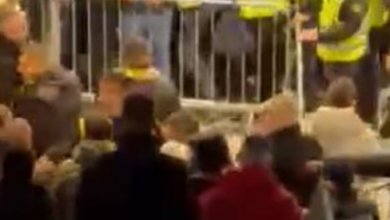 Photo of Momenti kur tifozët e Kosovës u përplasën me sigurimin pas largimit të flamujve në Slloveni