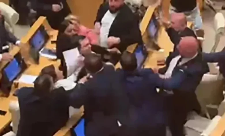 Seanca plenare kthehet në  arenë boksi  në Gjeorgji  përplasje fizike mes deputetëve