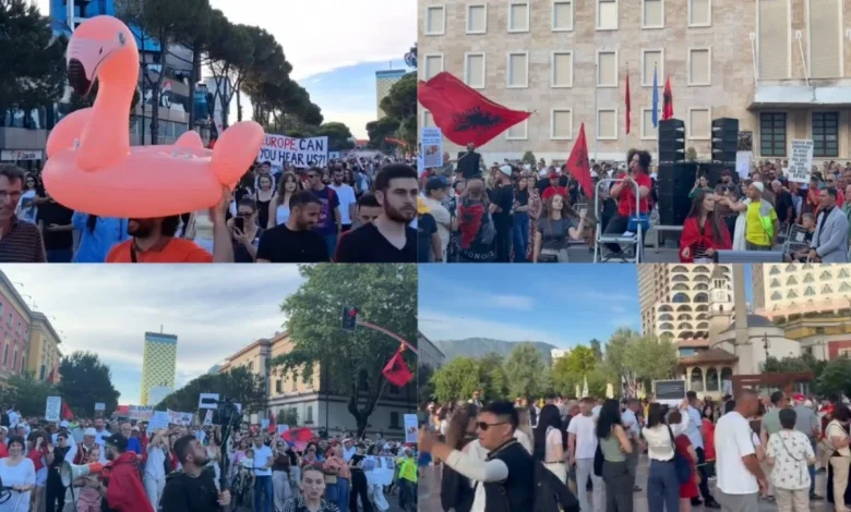 Live  Dita e 16 të e protestës në Tiranë  nisin fjalimet para Kryeministrisë  nismëtarët  Do marshojmë vetëm brenda  Unazës 