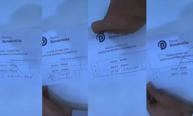 FOTO  Anëtarët e Këshillit Kombëtar të pakënaqur me dy kandidaturat që prezantoi Berisha  i  kryqëzojnë  me komente te fleta e votimit