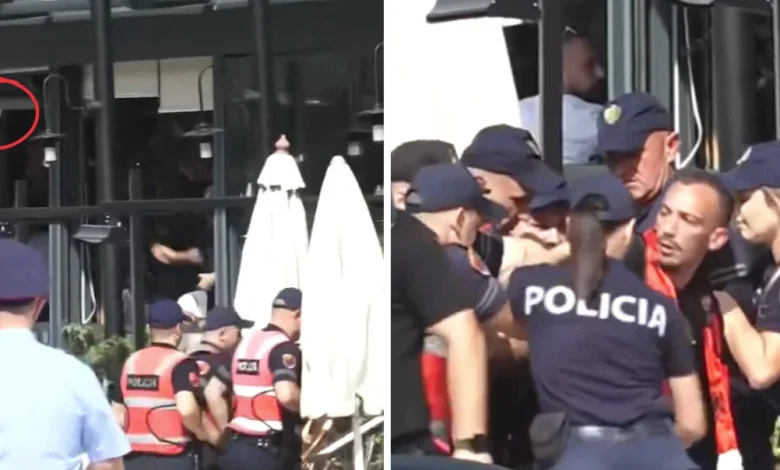 VIDEO   Breshëri  vezësh nga lokali drejt Kuvendit  momenti kur policia  mësyn  në biznes dhe shoqëron disa prej protestuesve