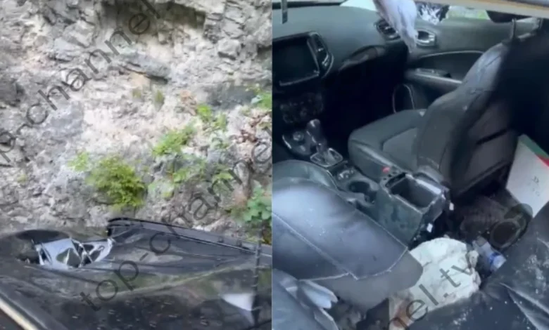 Mrekulli në rrugën e Thethit  Guri bie mbi makinë dhe përfundon në kabinë  turistët shpëtojnë pa asnjë lëndim