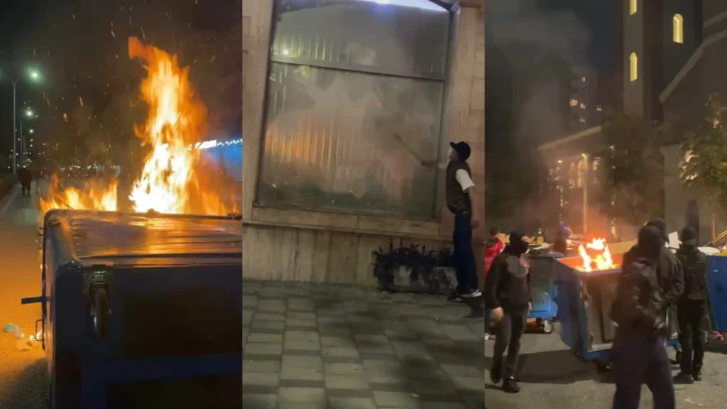 Protestuesit sulmuan bizneset  thyenë xhamat e një banke dhe dyqanit të kompanisë telefonike në zonën e Vasil Shantos